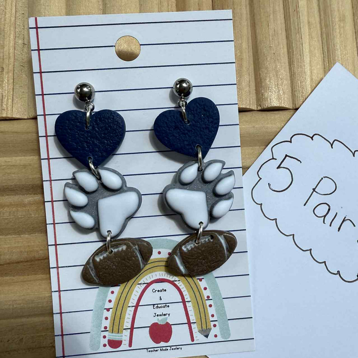 Bangor Bobcats - Football & Heart Trio Earrings