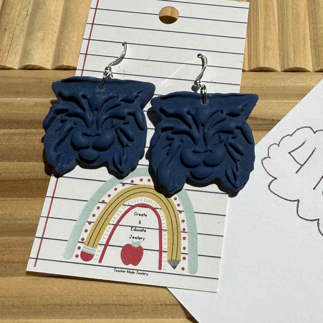 Bangor Bobcats - Navy Mascot Earrings