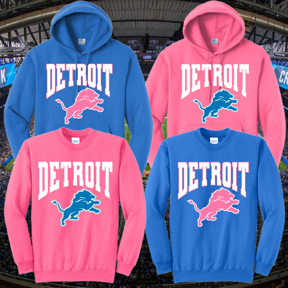 Detroit Football Pink Warped - Sweatshirt (Youth)