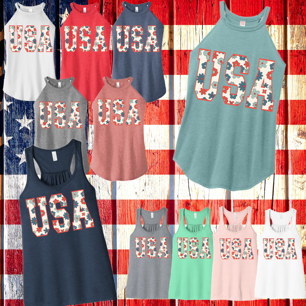 Floral USA Tank
