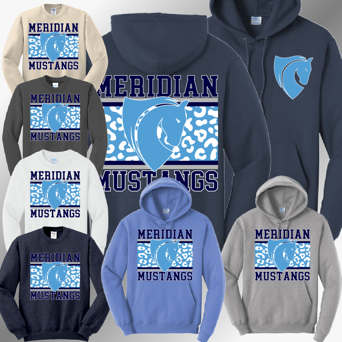 Meridian Mustangs - Leopard Background Basic Sweatshirt (Adult)