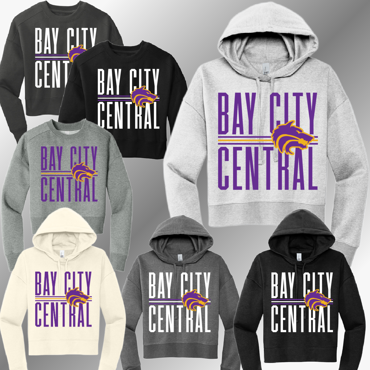 Bay City Central Wolves - School Name Cropped Sweatshirt (Adult)
