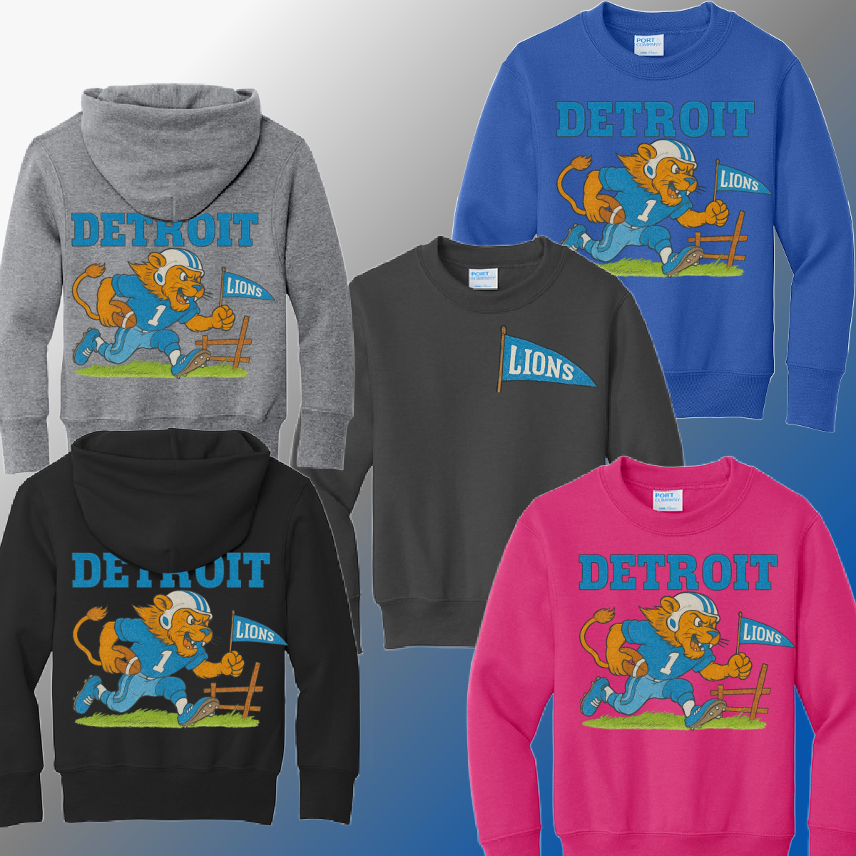 Detroit Football Vintage Mascot with Flag - Youth Sweatshirt