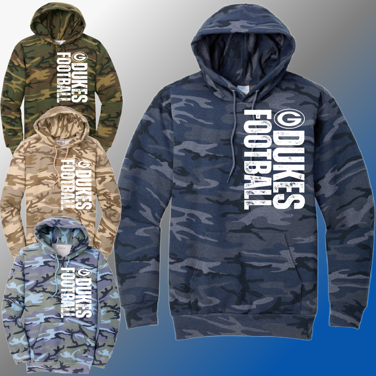 Garber Dukes - Distressed Vertical FOOTBALL Camo Hoodie (Adult)