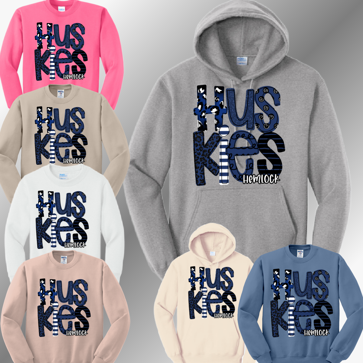 Hemlock Huskies - Spirit Font Basic Sweatshirt (Adult)