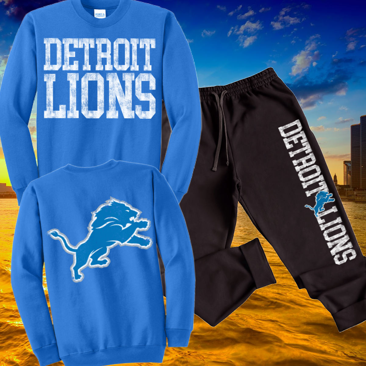 Detroit Football - Grunge Lettering Sweatsuit (Youth)