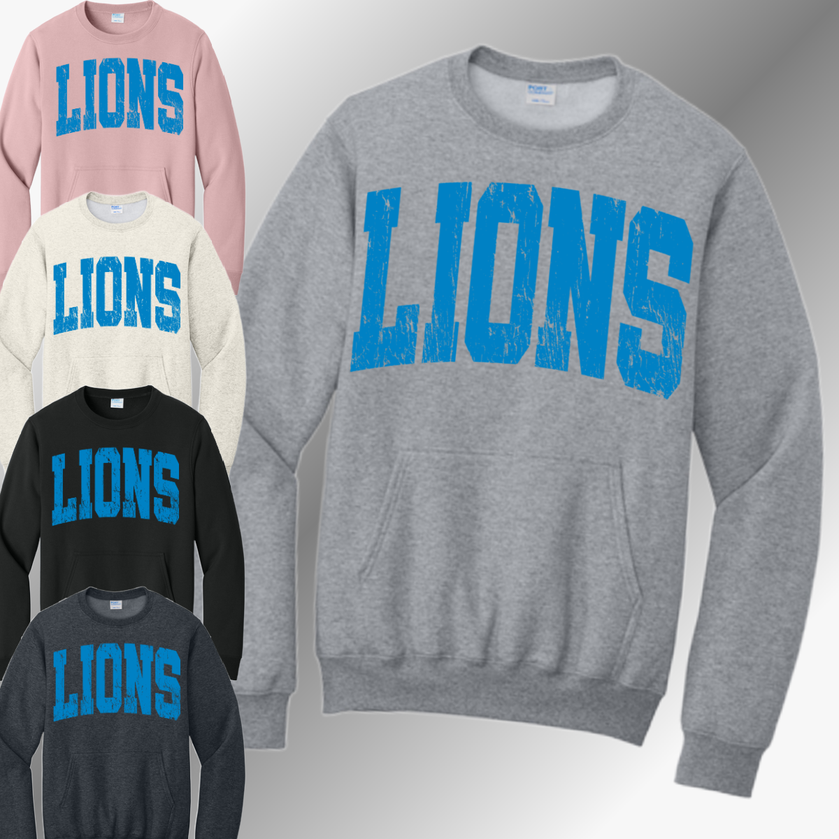 Detroit Football Distressed Mascot - Pocketed Crewneck (Adult)