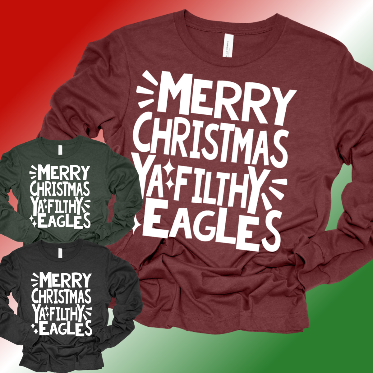 Merry Christmas Ya Filthy Mascot/White Ink - Bella Canvas Tee (Adult)