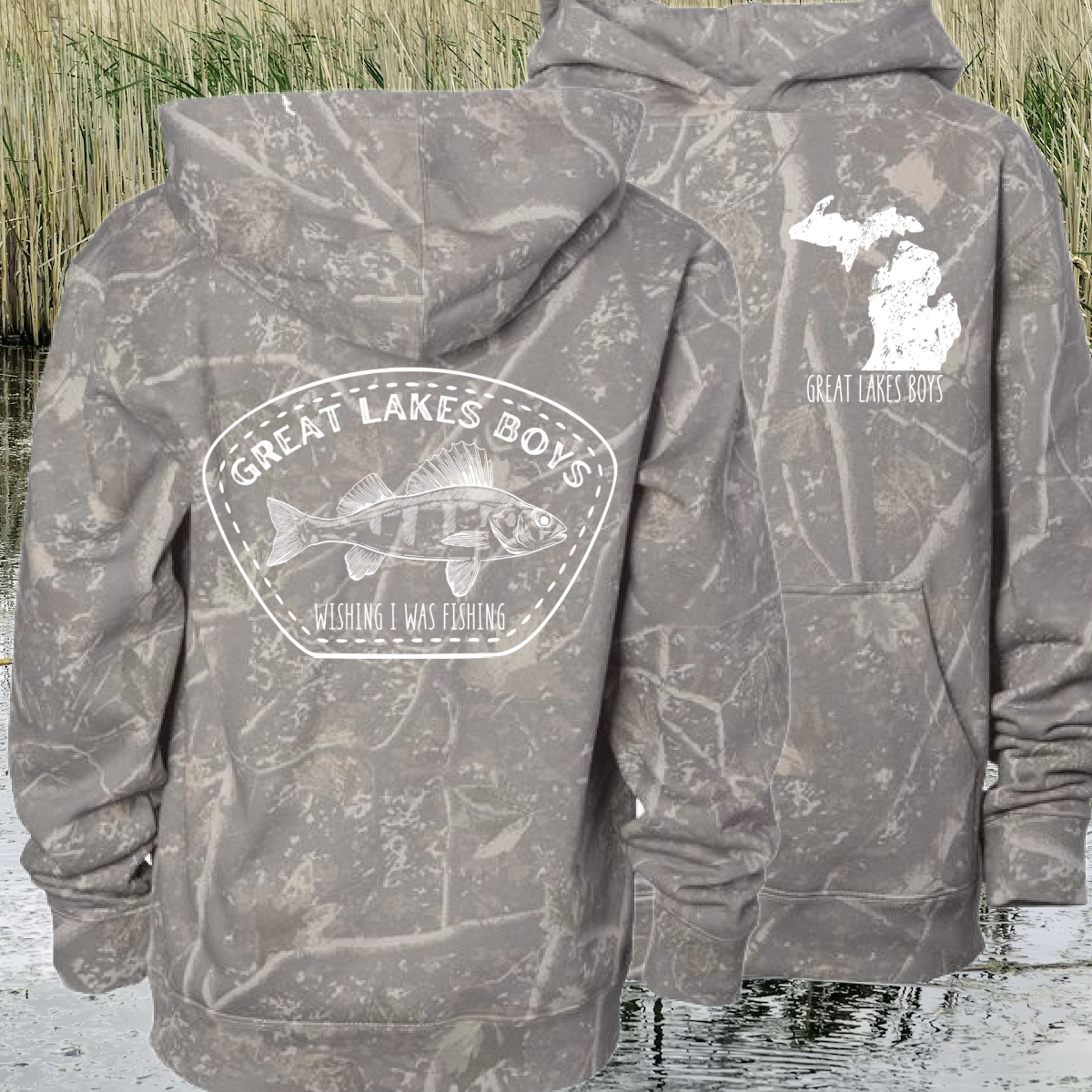 Great Lakes Boys - Wishing I Was Fishing Deadwood Camouflage Hoodie (Youth & Adult)