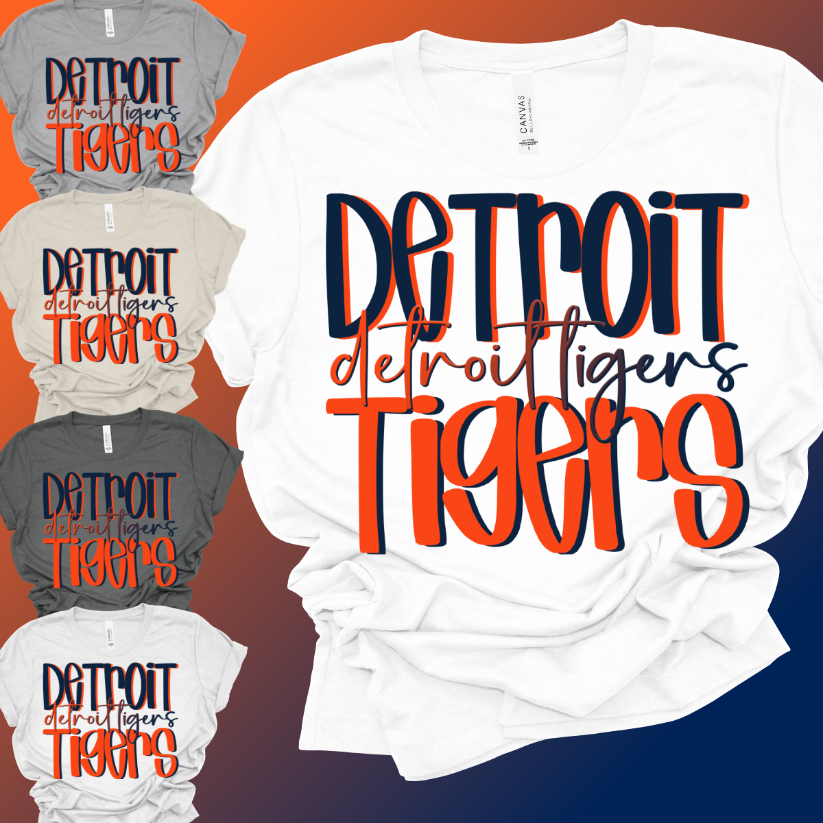 Detroit Baseball - Ombre Wording Bella Canvas Tee (Adult)