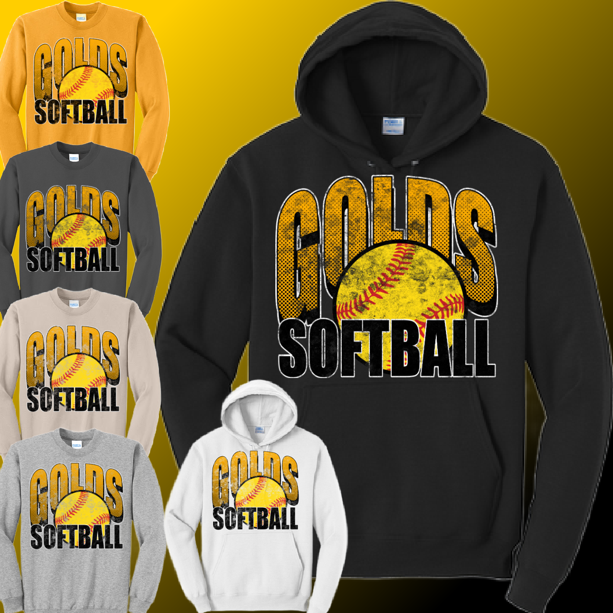 Saginaw Golds SOFTBALL - Grunge Pattern Sweatshirt (Youth & Adult)