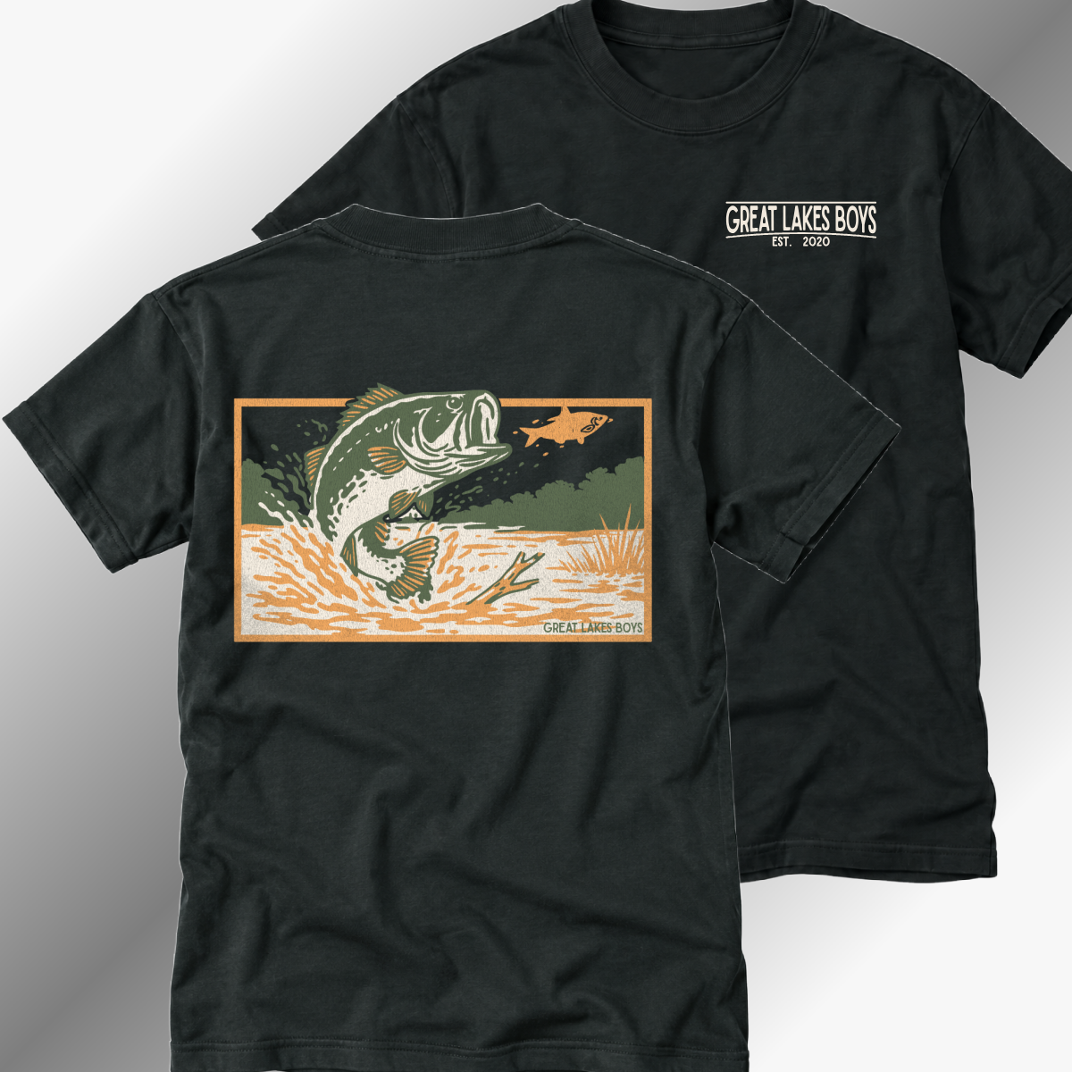 Great Lakes Boys - Bass Fish Beach Wash Tee - Black (Youth & Adult)