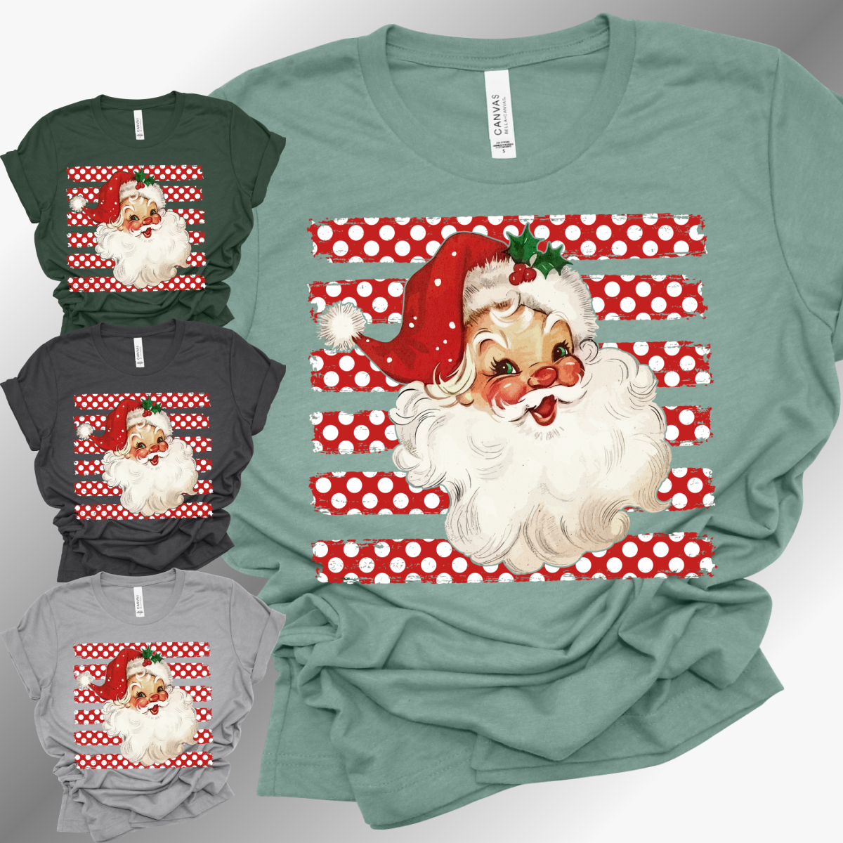 Polka Dot Striped Santa - Bella Canvas Tee