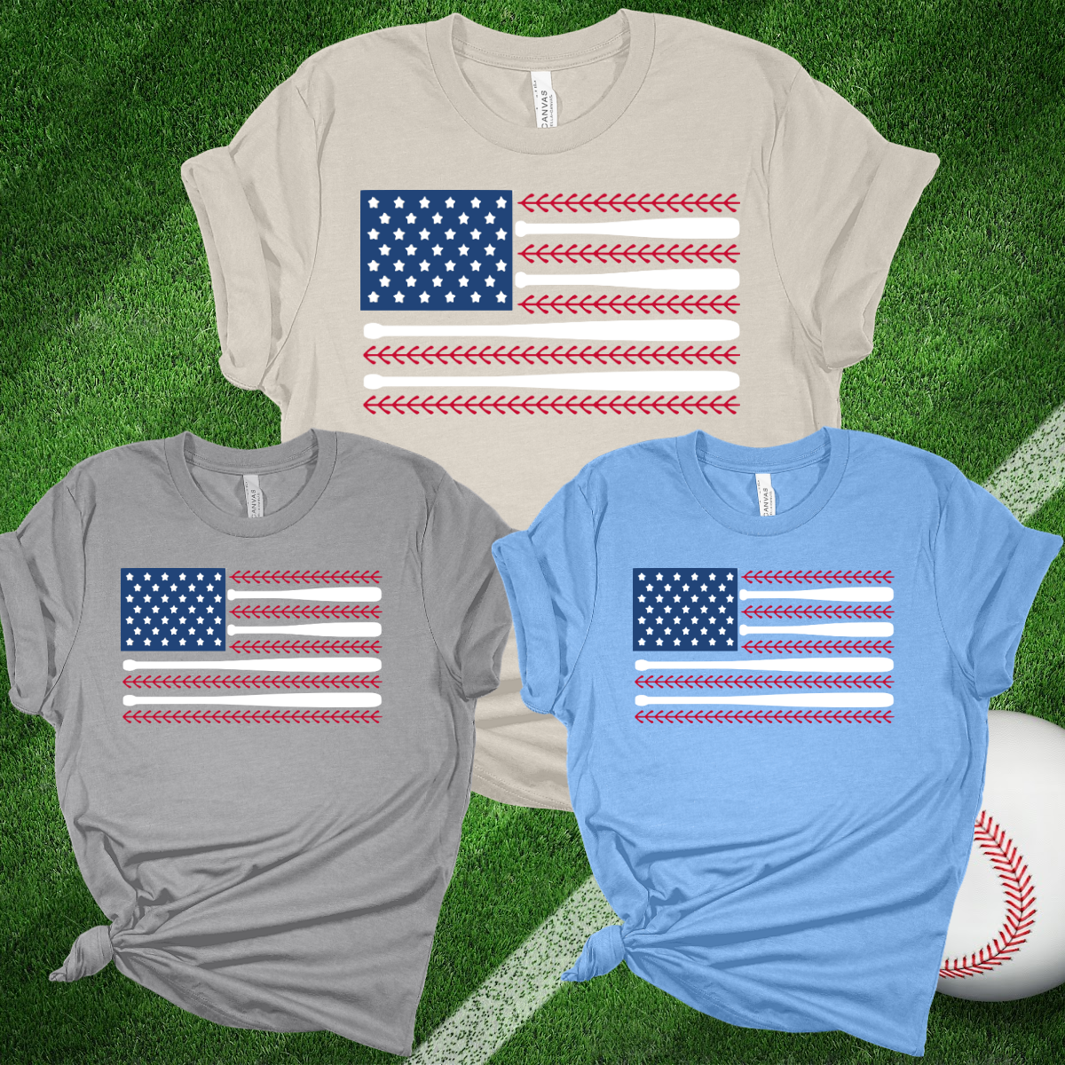 Estey Baseball - American Flag Baseball Tee (Adult)