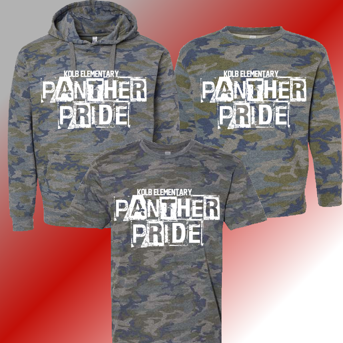 Kolb Elementary -Distressed Block Camo Tee & Sweatshirt (Youth & Adult) - MADE TO ORDER/TWO WEEKS