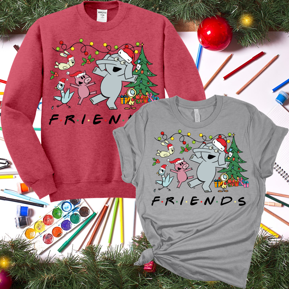 Elephant & Piggie Friends Christmas (Tee or Sweatshirt)