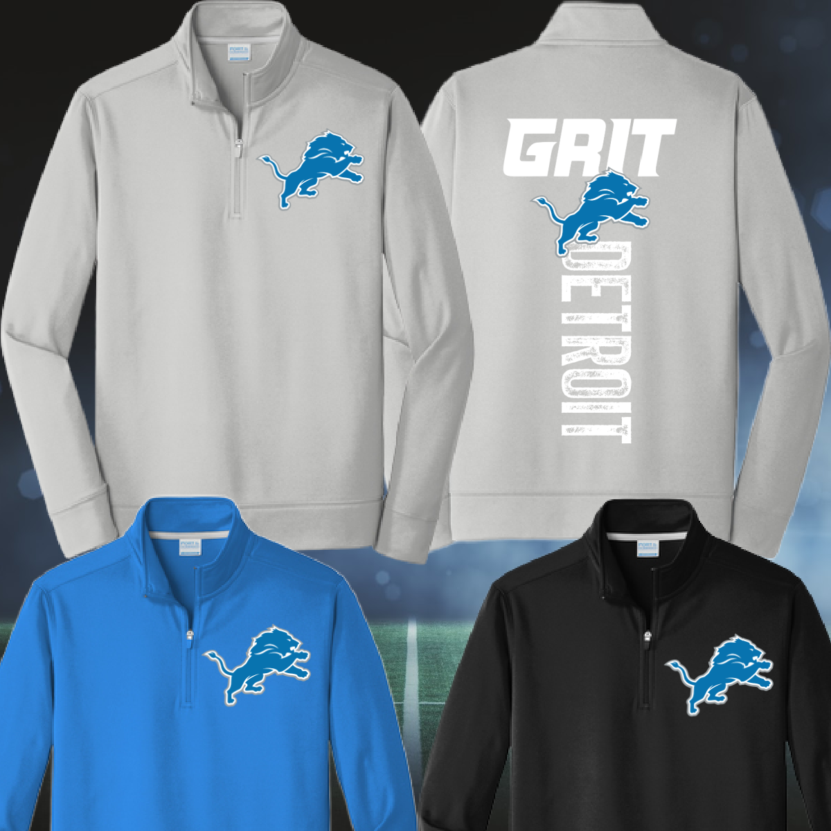 Detroit Football Grit Back Design - 1/4 Zip Performance (Adult)
