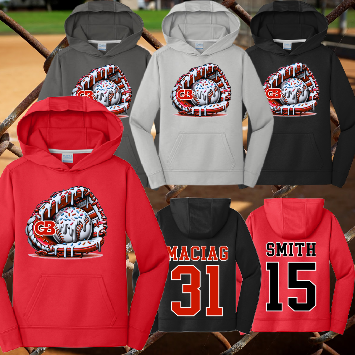 Greater Bay Little League - Ice Cream Drip Baseball Dri Fit Hoodie (Youth & Adult)