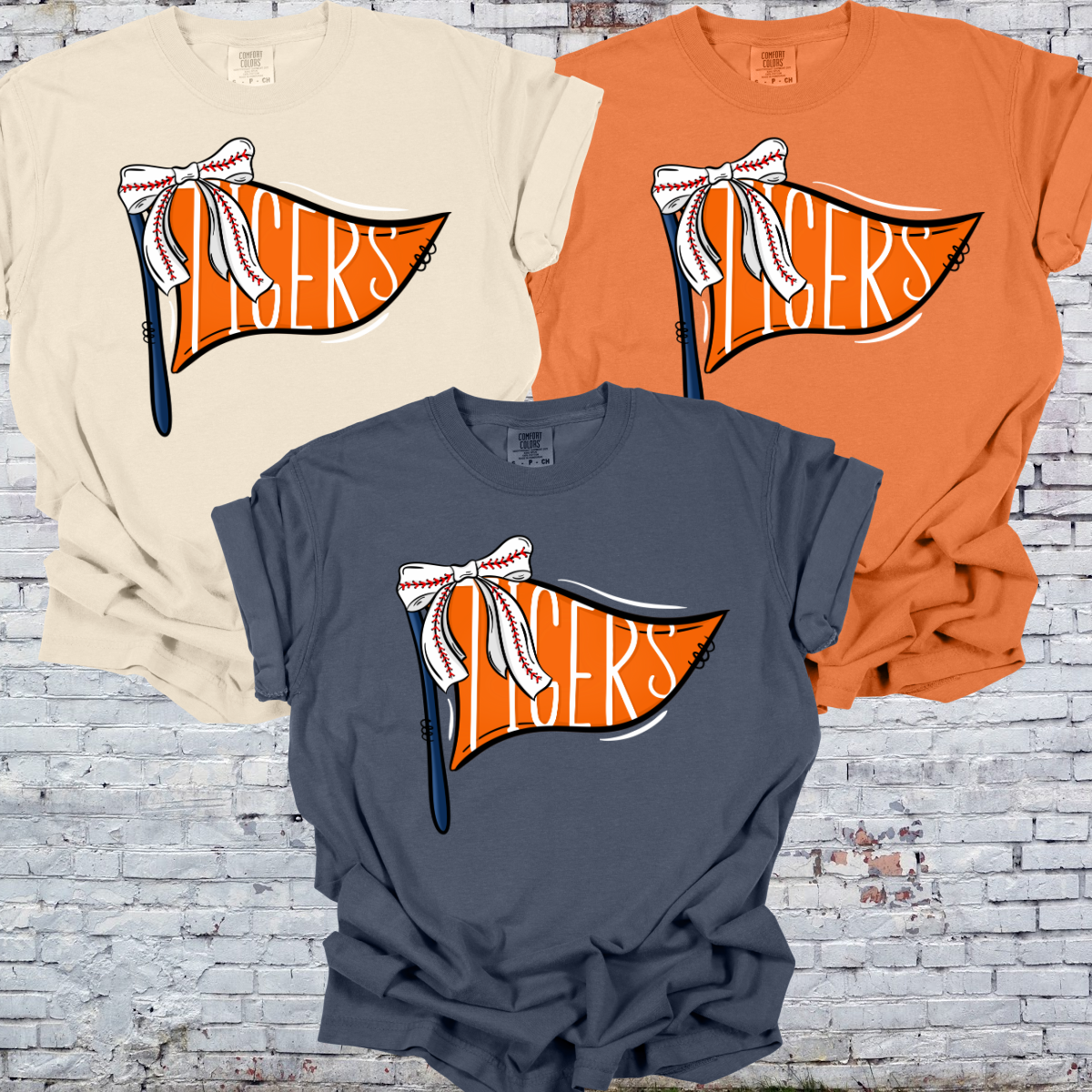 Detroit Baseball Pennant Flag Comfort Colors Tee (Adult)
