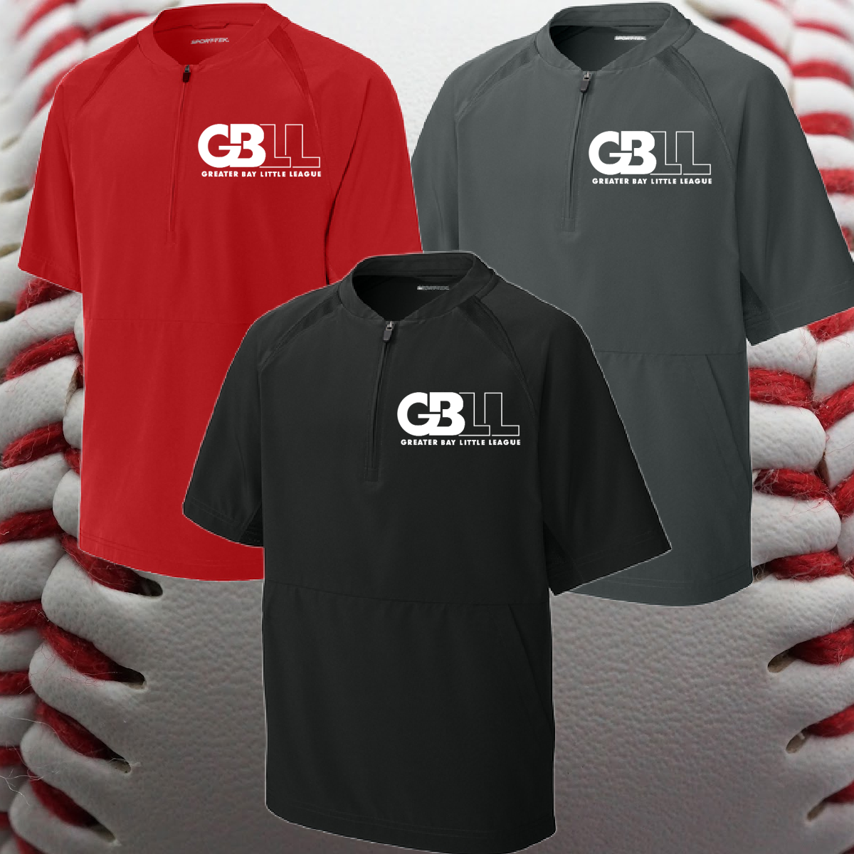 Greater Bay Little League - White Logo 1/2 Zip Short Sleeve Baseball Jacket