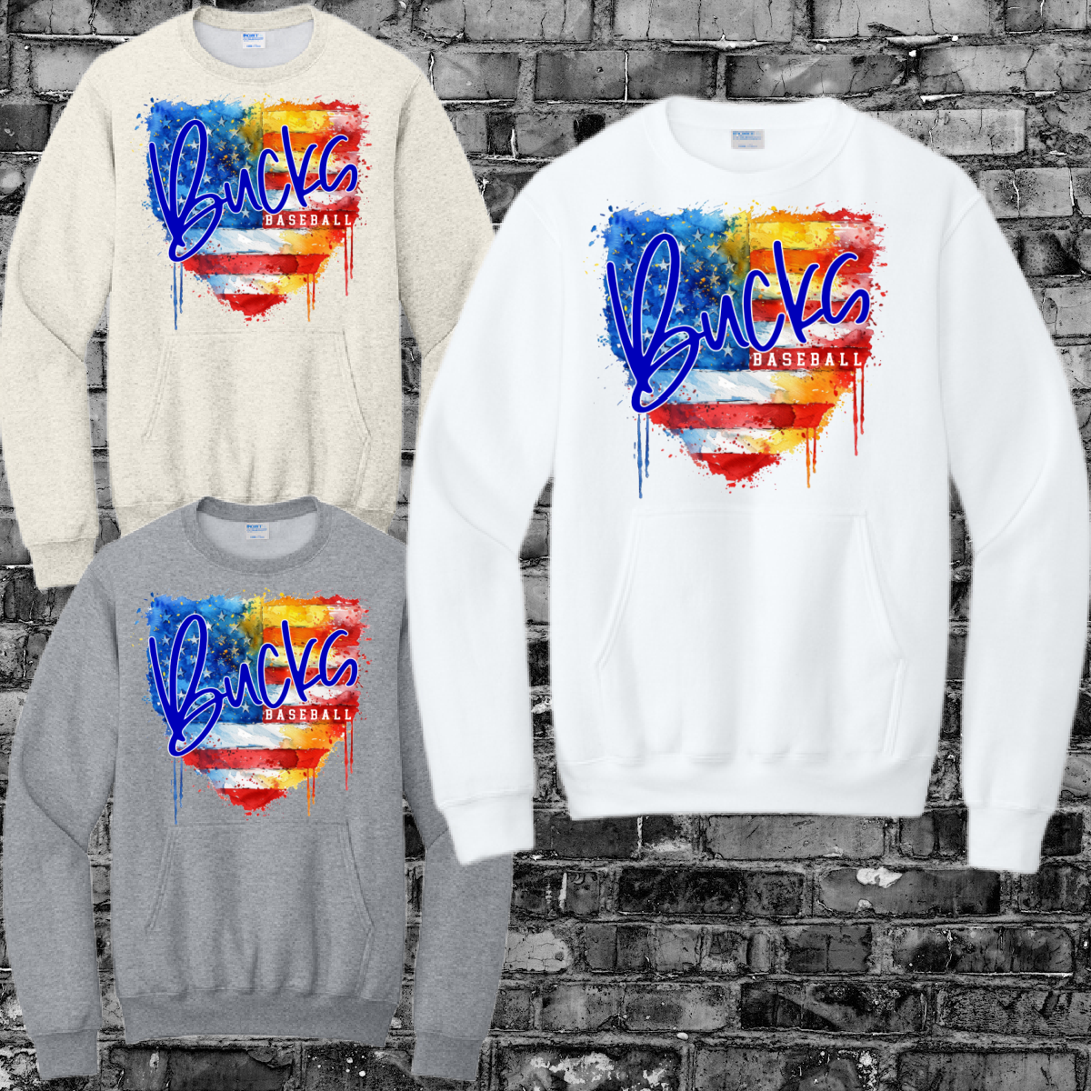 Bay Area Bucks - Watercolor Homeplate Pocketed Crewneck (Adult)