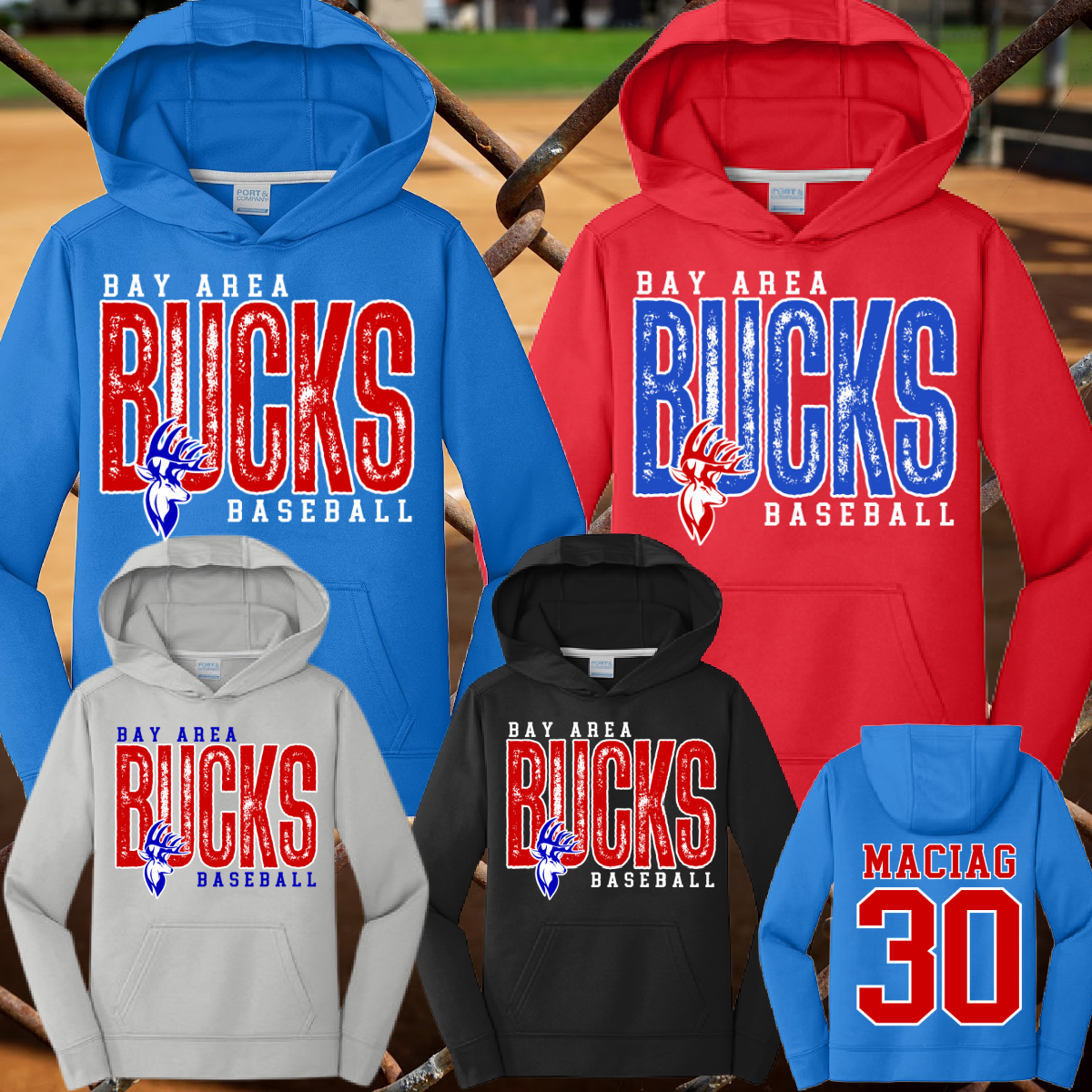 Bay Area Bucks - Tall Distressed Logo Performance Hoodie (Youth & Adult)