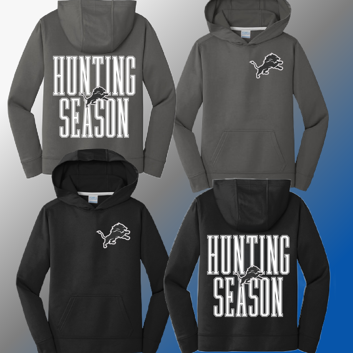 Detroit Football Hunting Season Black Out - Performance Hoodie (Youth)