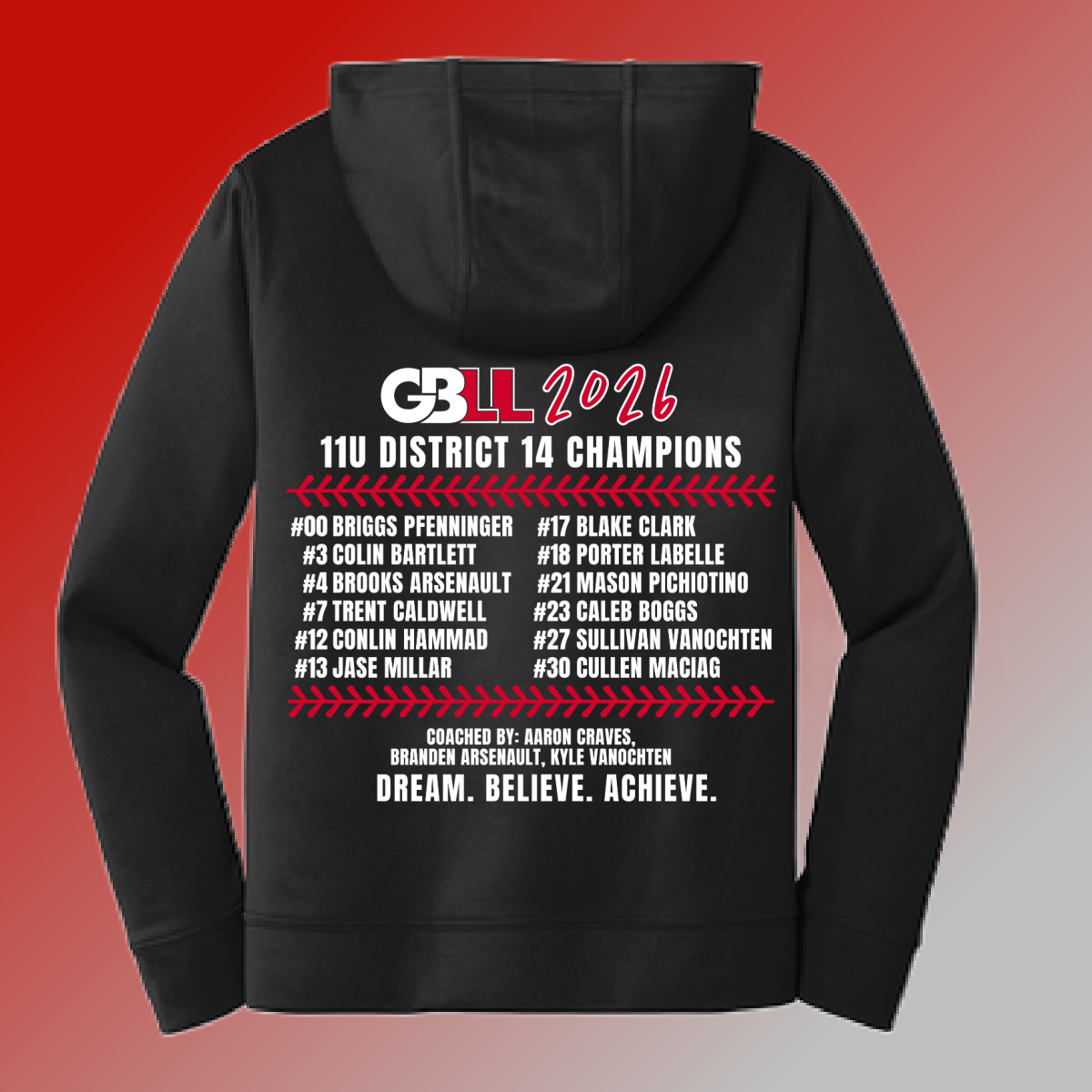 GBLL 2026 10u/11u/12u District Champs - Performance Hoodie (Youth & Adult)