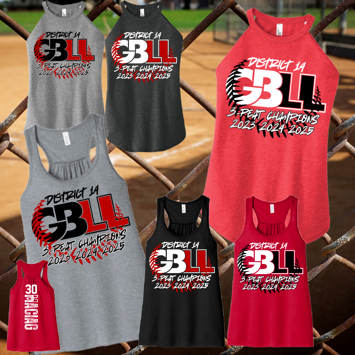 Greater Bay Little League - 2025 11U District Champs 3-PEAT Premium Tank w/Vertical Name & Number