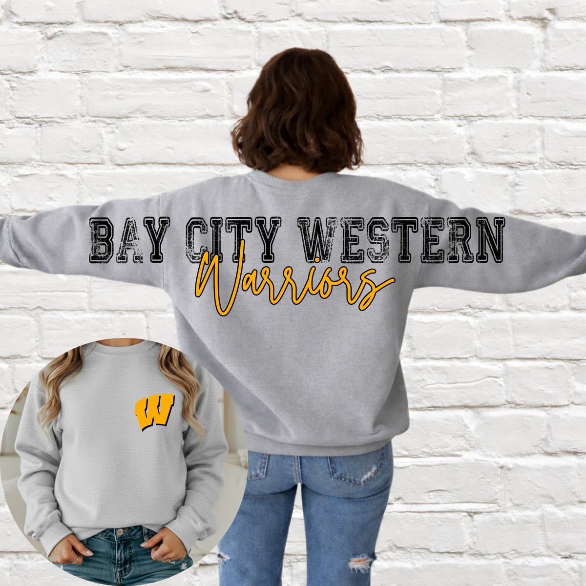 Bay City Western Warriors - Big Across The Back Crewneck (Athletic Gray)
