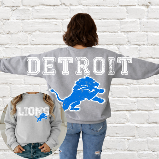 Detroit Football - Big Across The Back Crewneck Distressed Lettering