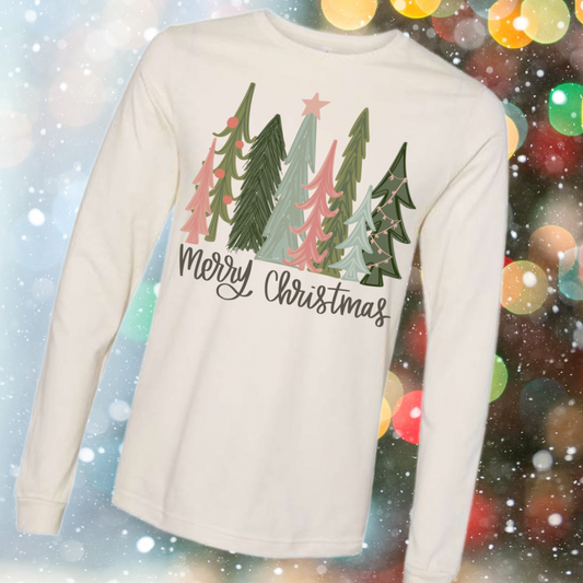 Merry Christmas Pink Trees - Long Sleeve Tee