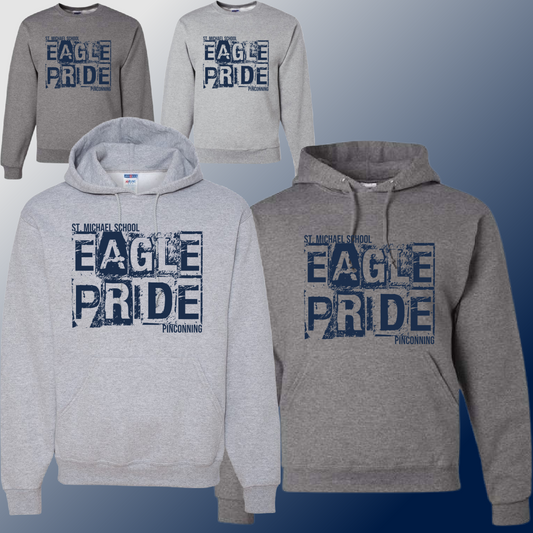 St. Michael Eagles  - Gray Distressed Block Basic Sweatshirt (Youth & Adult) - MADE TO ORDER/TWO WEEKS