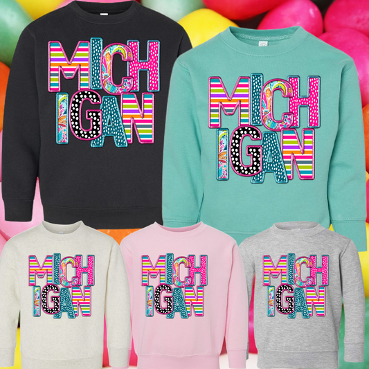 Michigan Faux Embroidery - Crewneck Sweatshirt (Toddler & Youth)