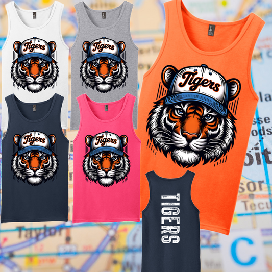 Detroit Baseball Tiger Wearing Hat - Unisex Tank