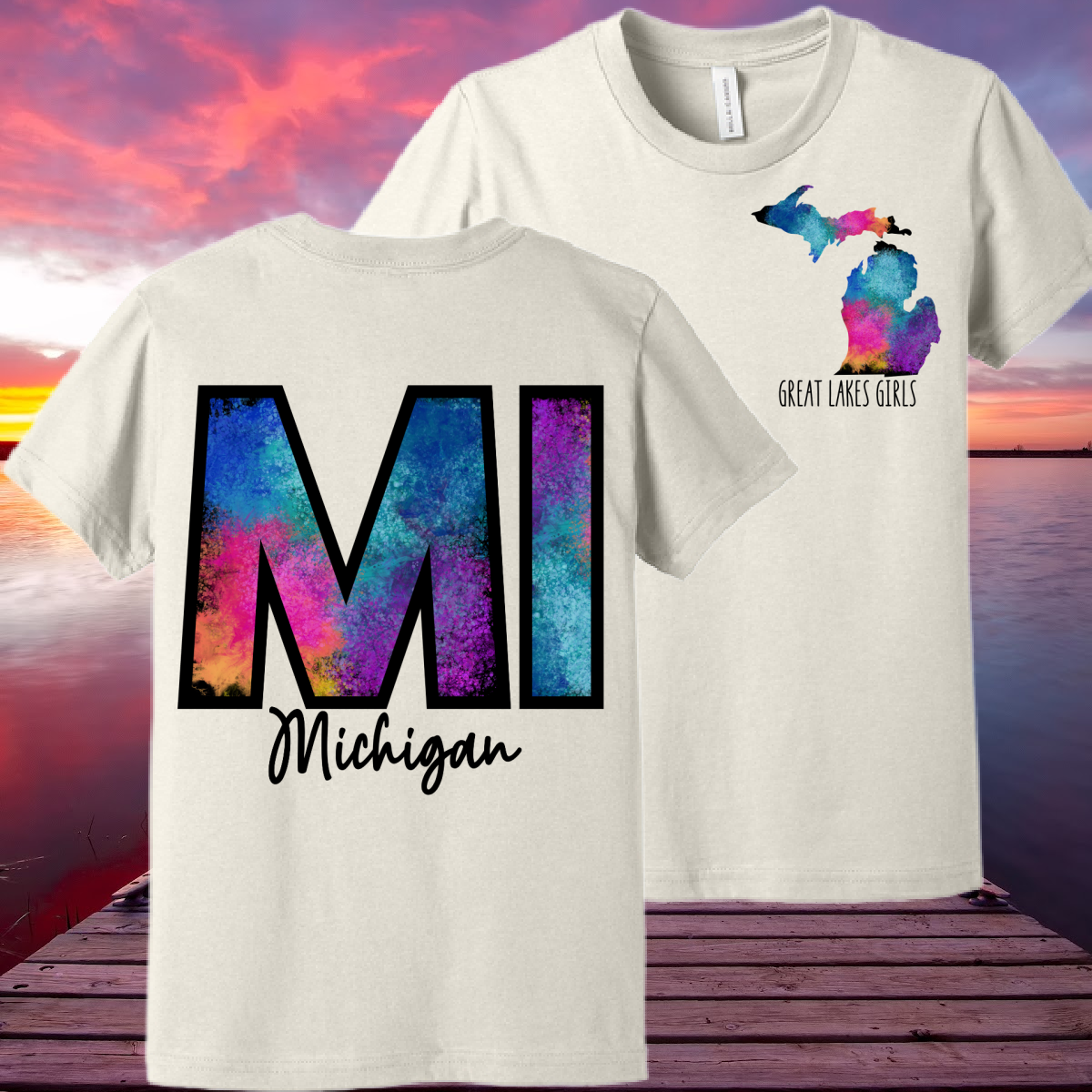 Great Lakes Girls - Watercolor Michigan Premium Tee (Toddler, Youth & Adult)