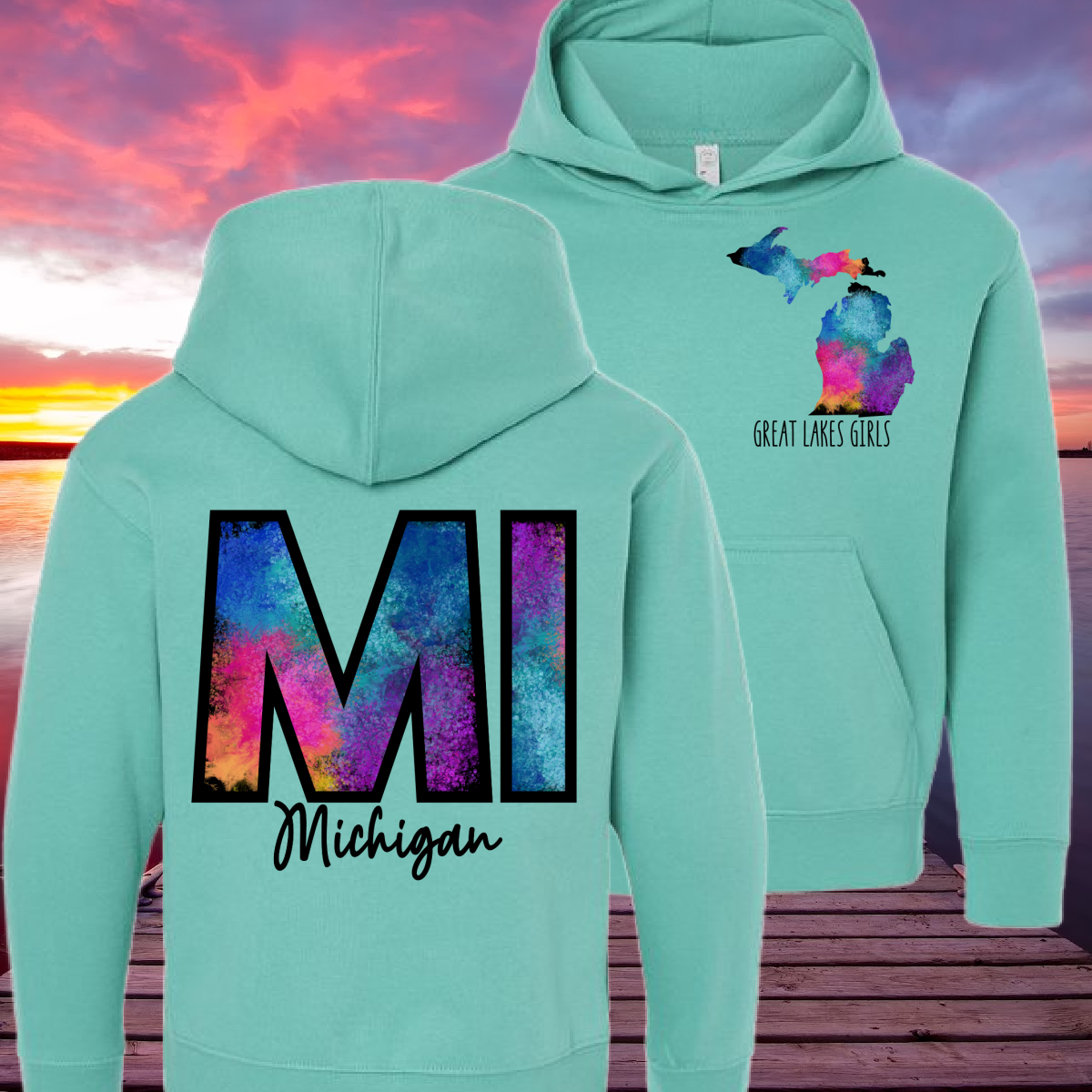 Great Lakes Girls - Watercolor Michigan Hooded Sweatshirt (Toddler, Youth & Adult)