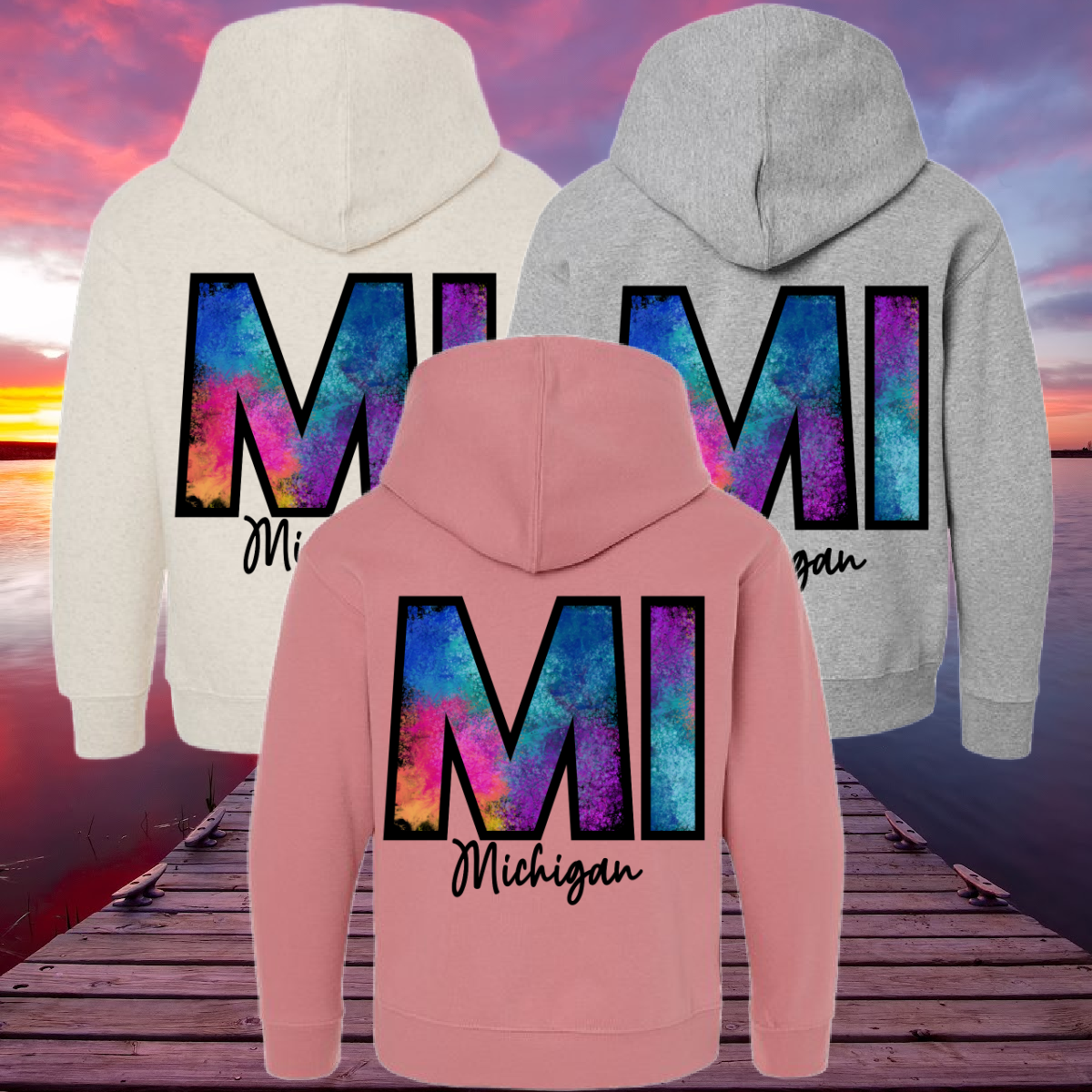 Great Lakes Girls - Watercolor Michigan Hooded Sweatshirt (Toddler, Youth & Adult)