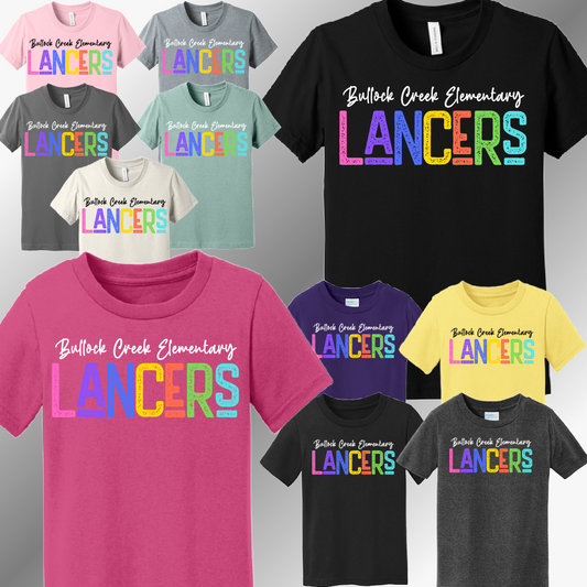 Bullock Creek Elementary Lancers - Rainbow Font Tee (Youth)