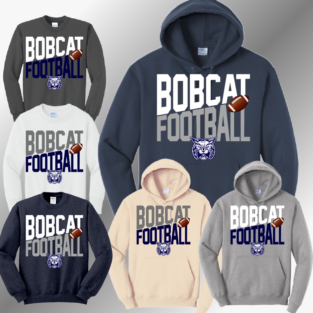 Bobcat Football - Angled Logo Basic Sweatshirt (Adult)