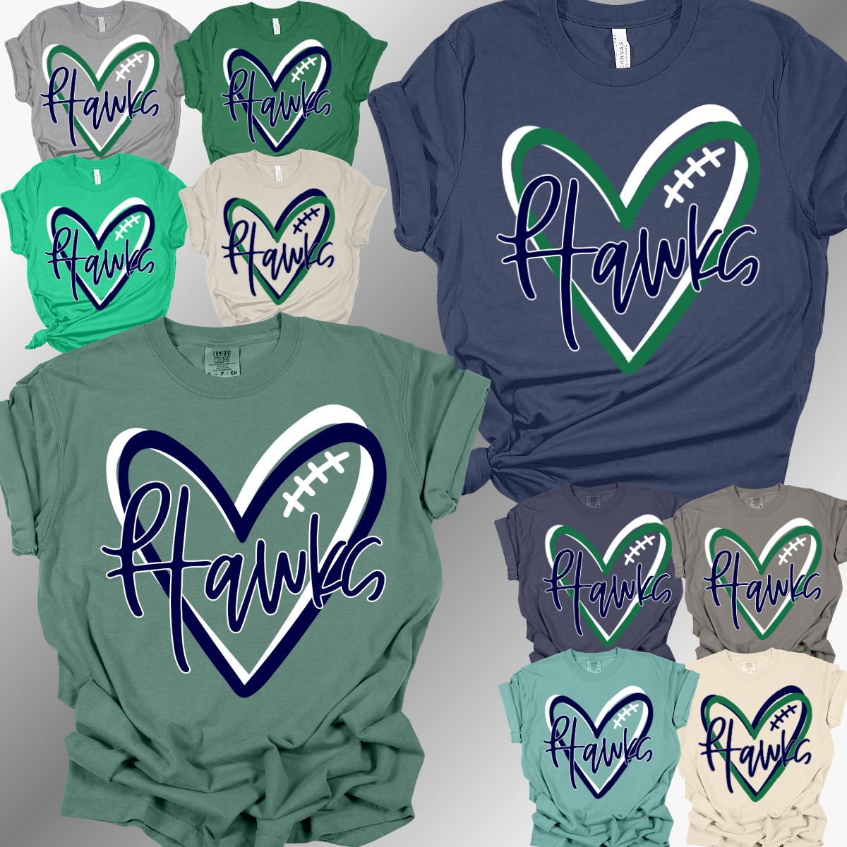 Heritage Hawks - Football Heart Tee (Adult)