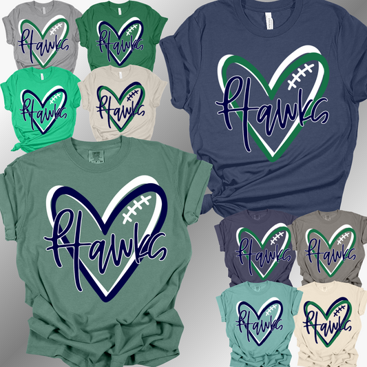 Heritage Hawks - Football Heart Tee (Adult)