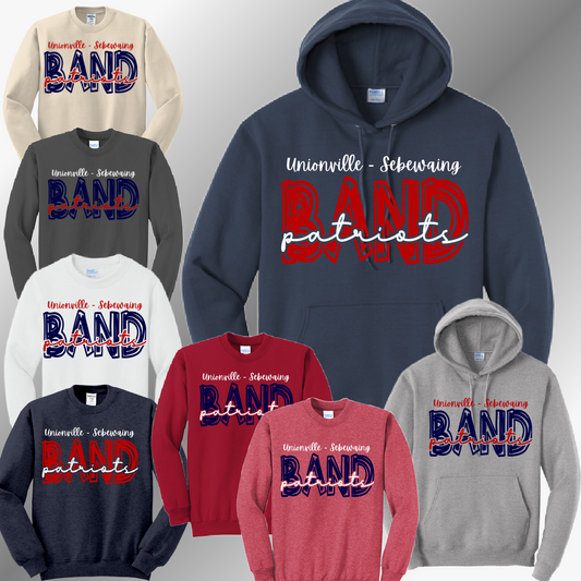 Unionville Sebewaing USA Patriots - Fun Font Band Basic Sweatshirt (Adult)