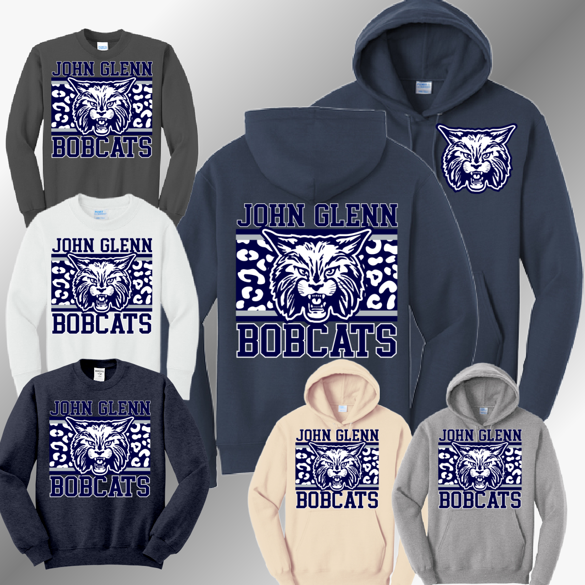 Bangor Bobcats - Leopard Background Basic Sweatshirt (Adult)