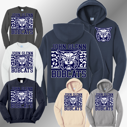 Bangor Bobcats - Leopard Background Basic Sweatshirt (Adult)