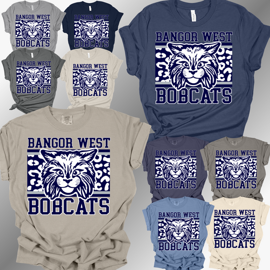 Bangor Bobcats - Leopard Background JUNIOR BOBCAT Tee (Adult)