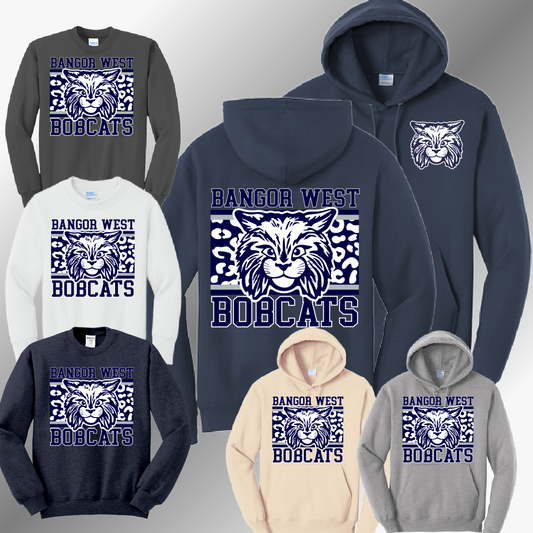Bangor Bobcats - Leopard Background JUNIOR BOBCAT Basic Sweatshirt (Adult)