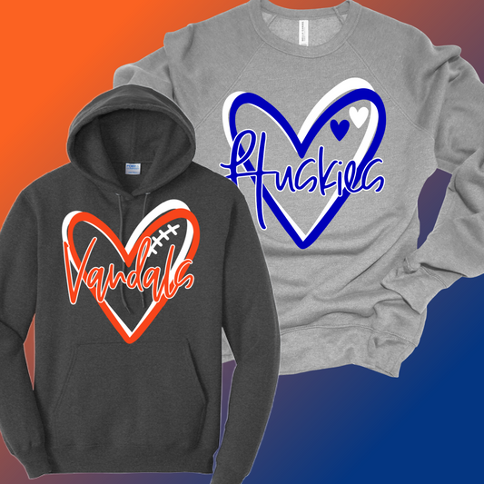 School Spirit - Doodle Heart Sweatshirt CUSTOMIZABLE! ANY SCHOOL/ANY COLORS! (Adult)