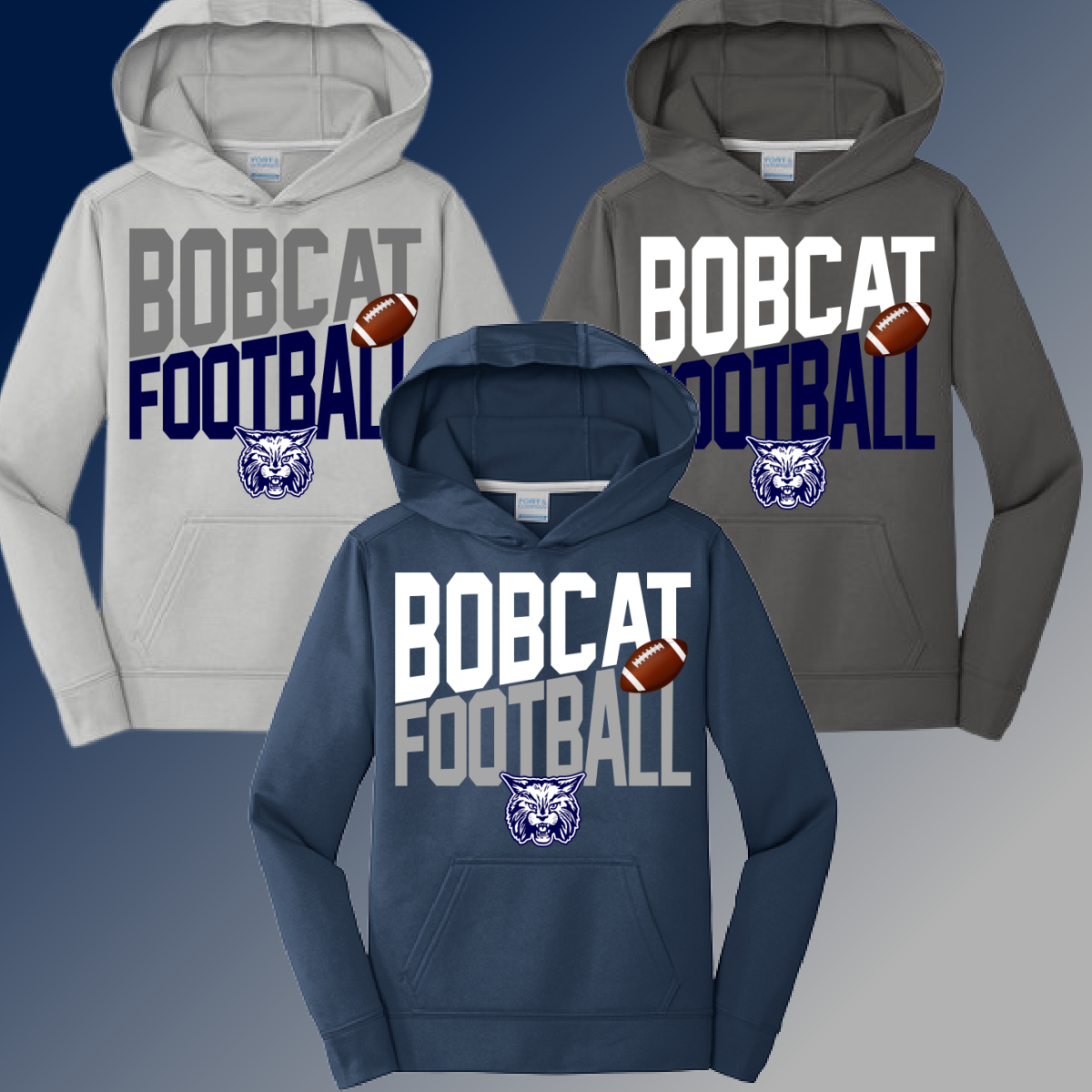 Bobcat Football - Angled Logo Dri Fit Hoodie (Youth)
