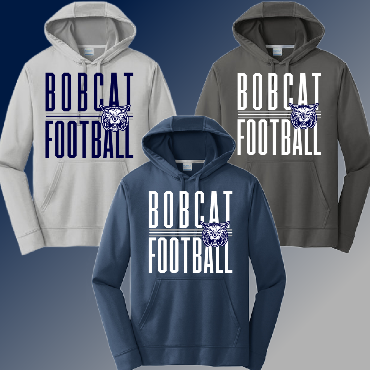Bobcat Football - Narrow Text Dri Fit Hoodie (Adult)